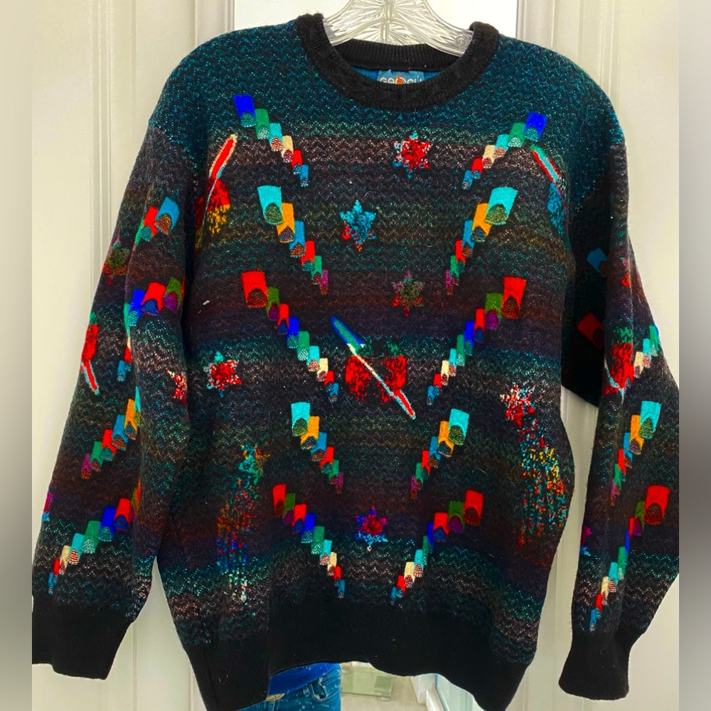 Geccu Australian Unisex Colorful Stars and Planet  Merino Wool crew neck Sweater